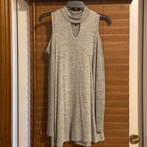 Long tunic type soft sweater with cut-out shoulders - perfect with leggings